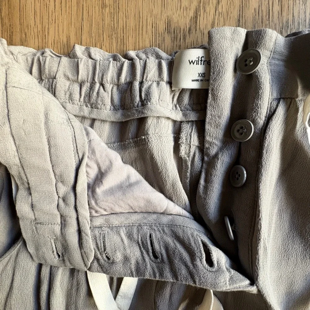 $128 Wilfred Aritzia Allant Linen Blend Pants Grey XXS Paperbag Waist Drawstring